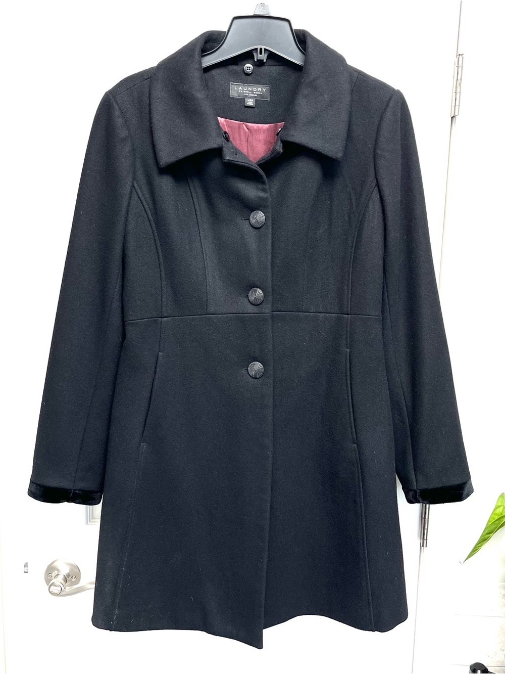 Black Corset Back Wool Blend Coat Size L - Picture 2 of 7